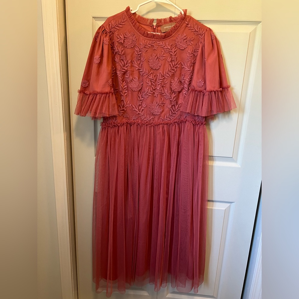 JessaKae Coral Floral Lace Midi Dress